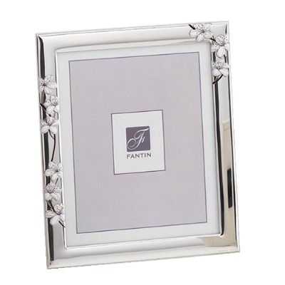 cornice porta foto in argento  13 x 18 con decoro fiori di pesco