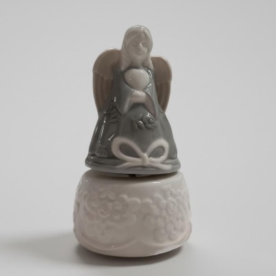 carillon angelo in porcellana bicolore (grigio/bianco), h 15 cm - regalo musicale