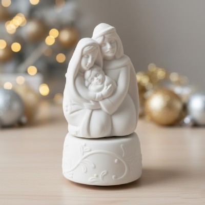 carillon sacra famiglia in porcellana bisquit opaca, h 15 cm - melodia 