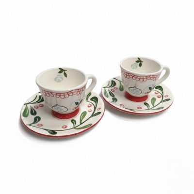 coppia tazzine caff� espresso natalizie wald 7 cl � ceramica dipinta a mano con vischio