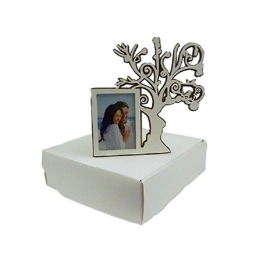 porta foto legno scuro con decoro albero