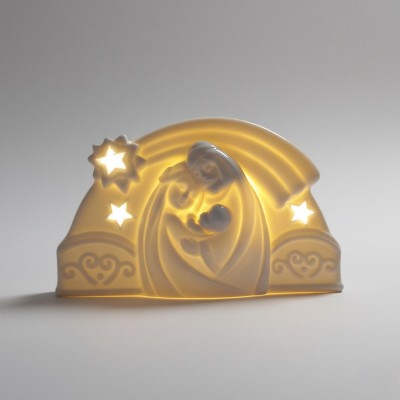 presepe luminoso in porcellana bianca lucida (h 11 cm x l 16 cm) - tea light inclusa