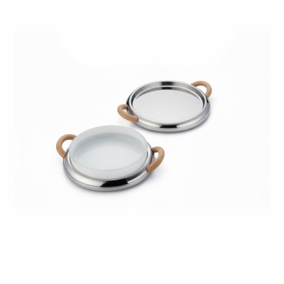 set portata lagostina wood & style� vassoio tondo acciaio con pirofila porcellana bianca